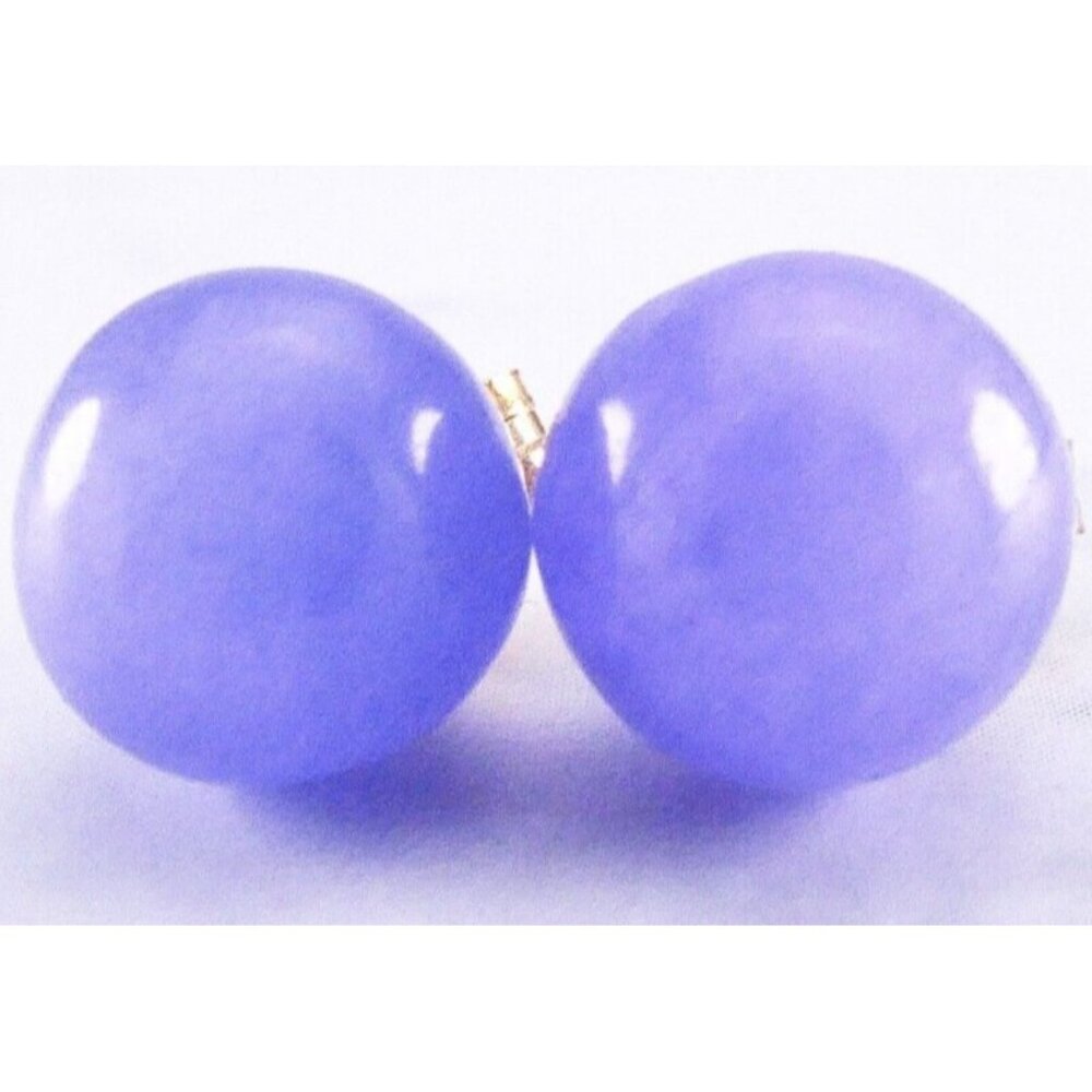 14K Yellow Gold 7mm Natural Lavender Jade Jadeite Ball Stud Earrings 1.48 Grams